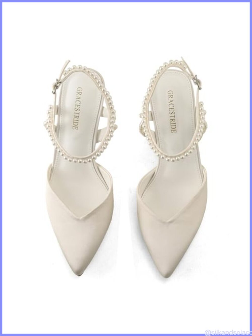 Pearl Pumps Pointed Toe Ankle Strap Stiletto Heels Faux Leather Dressy - Picture 5 of 6